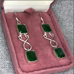 Brand New - 925 / Sterling Silver & Emerald Cut EarringsDouble Drop Setting
